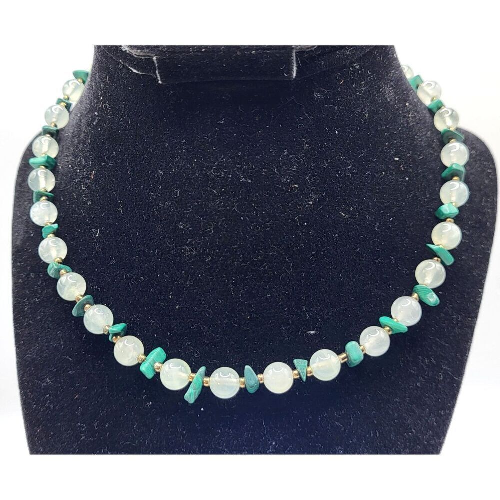 Artisan Malachite Jade Beaded Necklace 16.5in